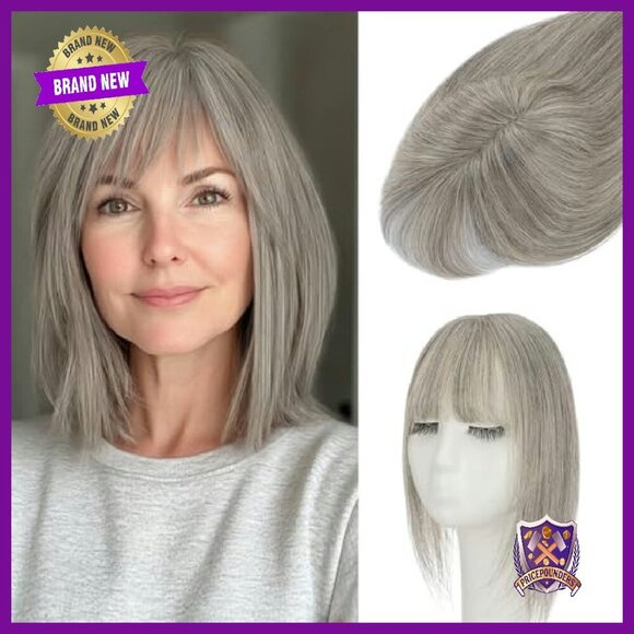 Real Human Hair Topper with Bangs 12 Inch Lace Silk Base for Thin Hair main image 6
